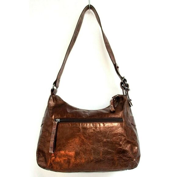 NUOVEDIVE Italy BRONZE CROCO BROWN GENUINE LEATHER ZIP TOP SHOULDER BAG HANDBAG - Picture 3 of 12